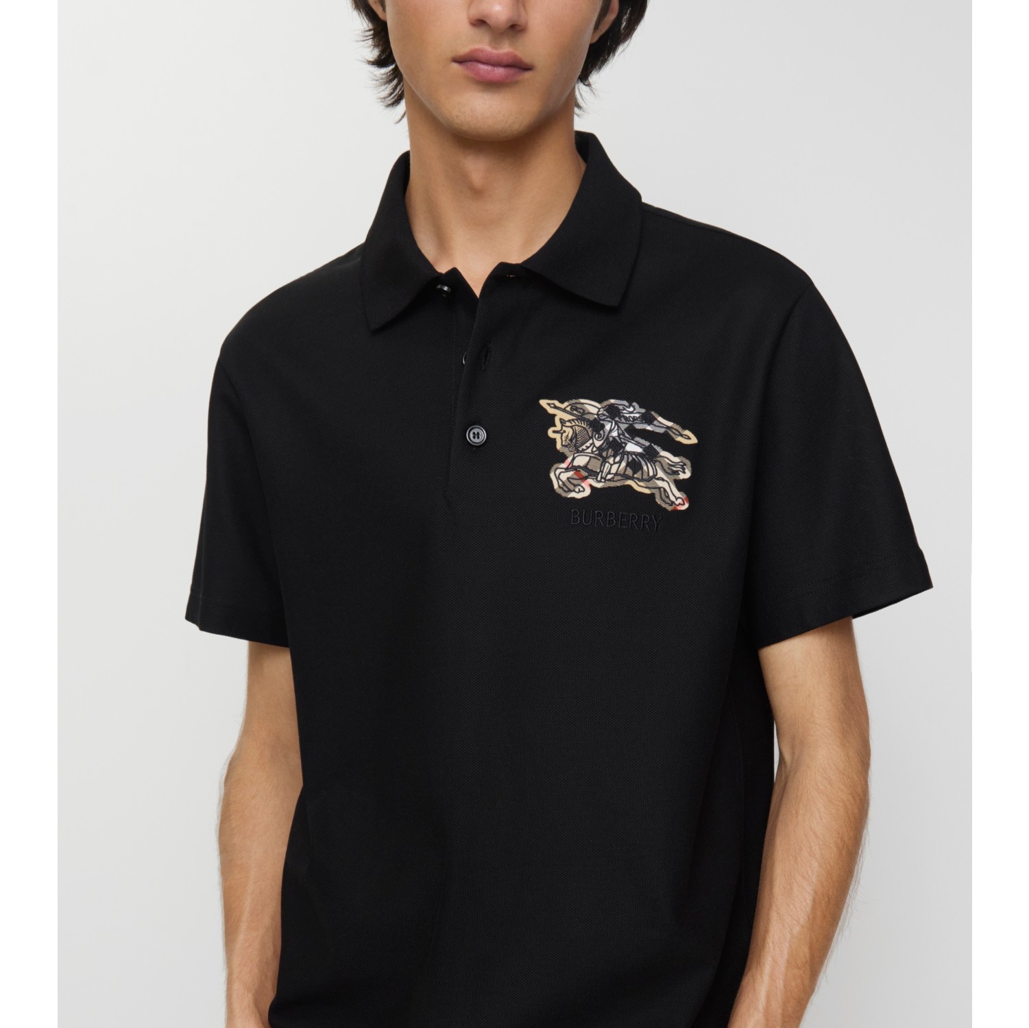 马术骑士徽标格纹棉质 Polo 衫