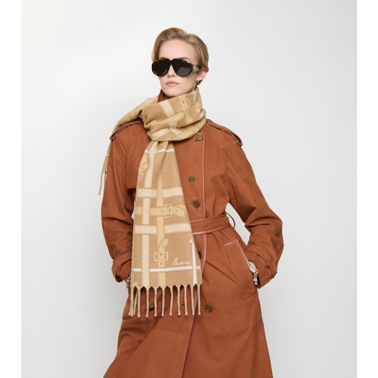 腰带格纹羊绒围巾