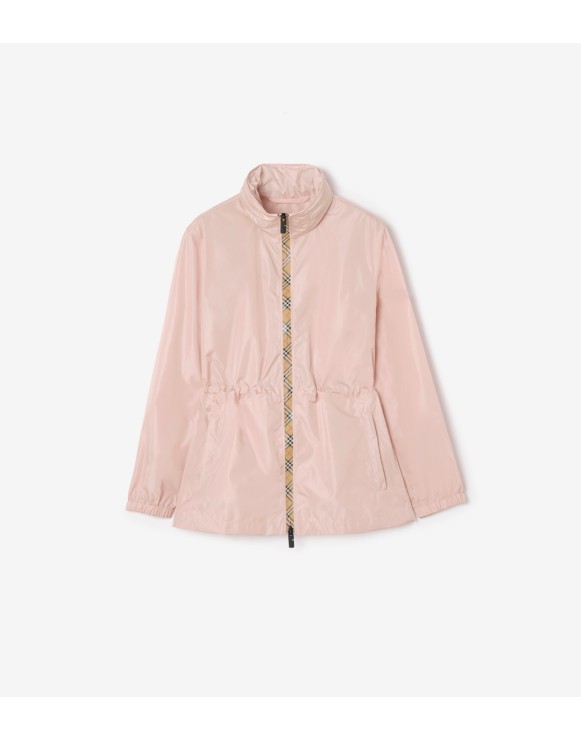 格纹饰带短款尼龙风雪大衣