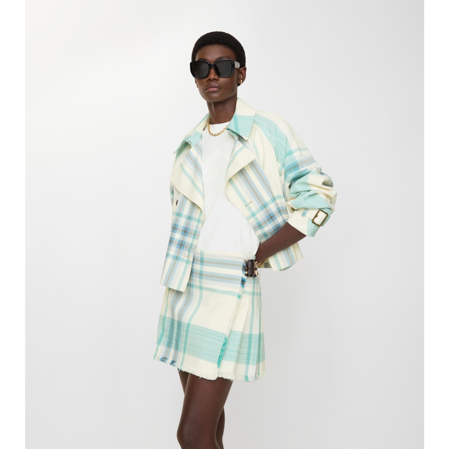 格纹粘胶纤维混纺迷你苏格兰半裙