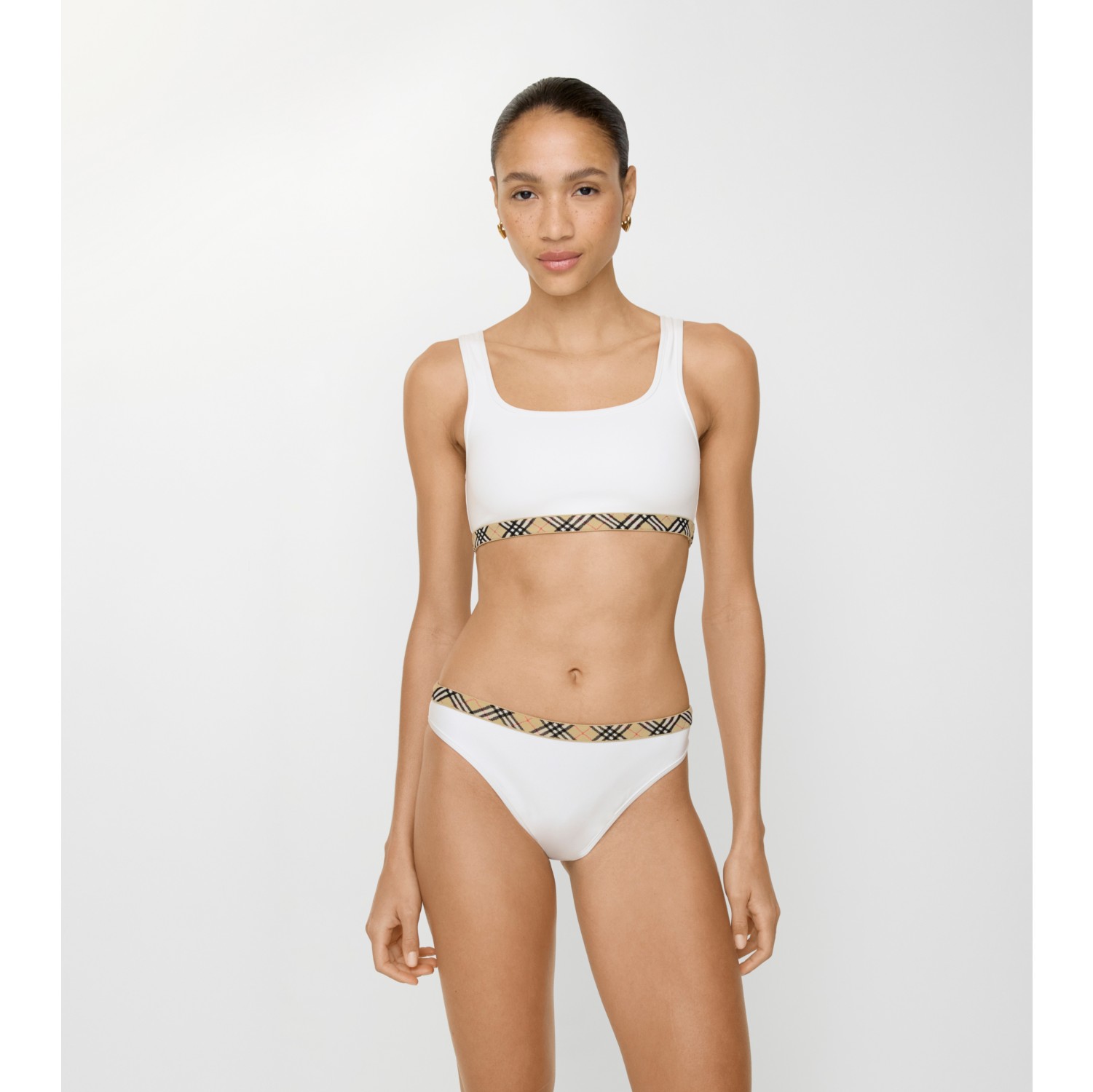 格纹装饰比基尼短裤