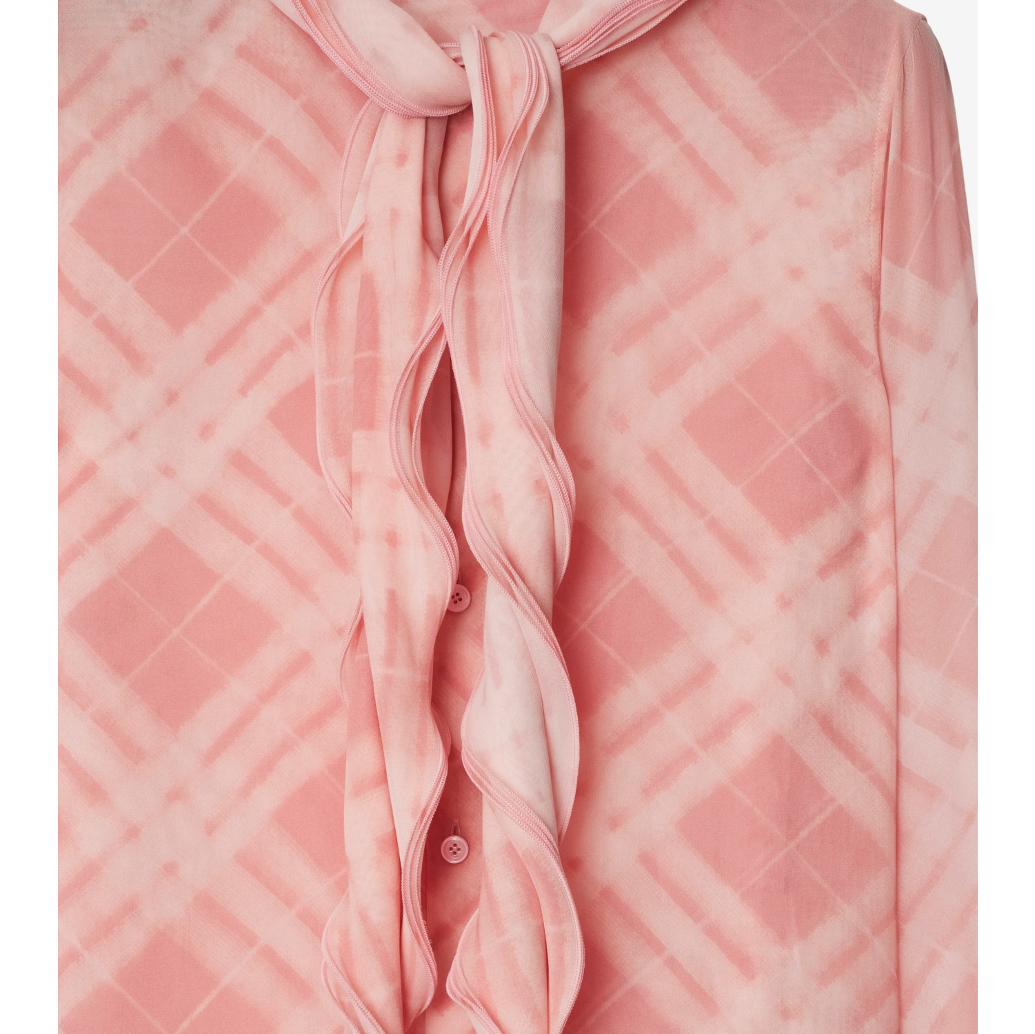 褶饰格纹丝质女衫