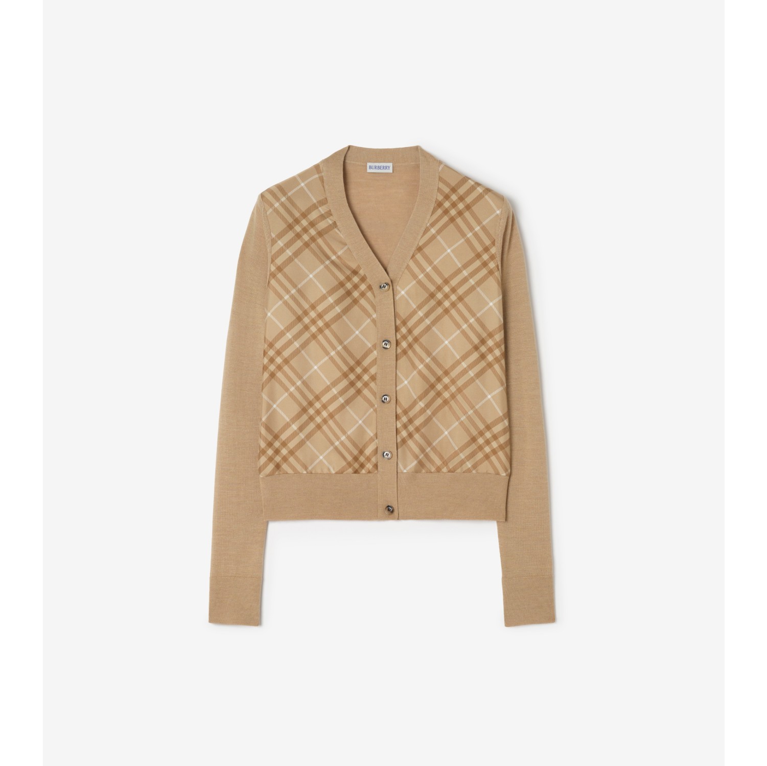 格纹裁片丝毛混纺开衫