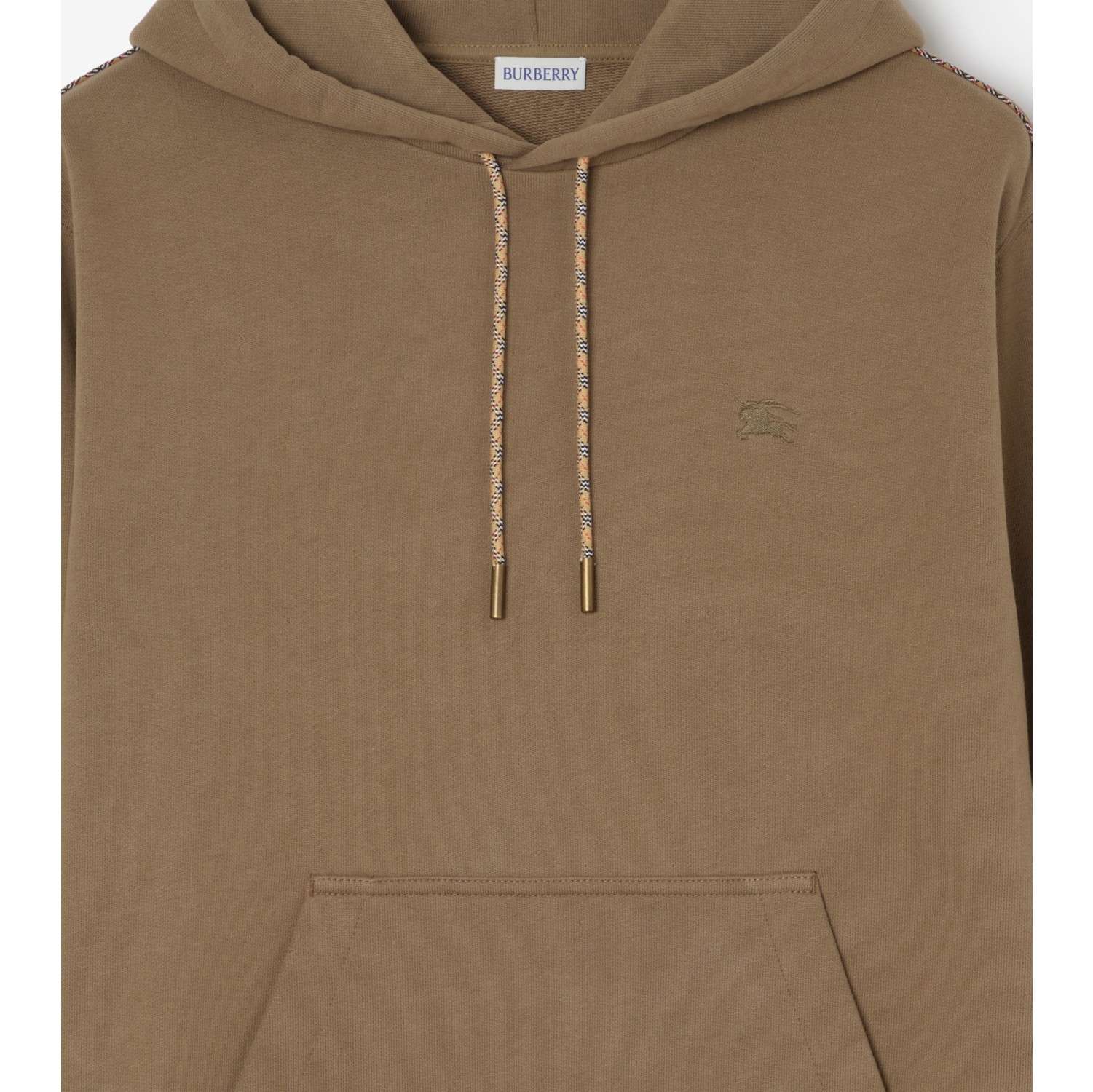 格纹滚边棉质连帽衫