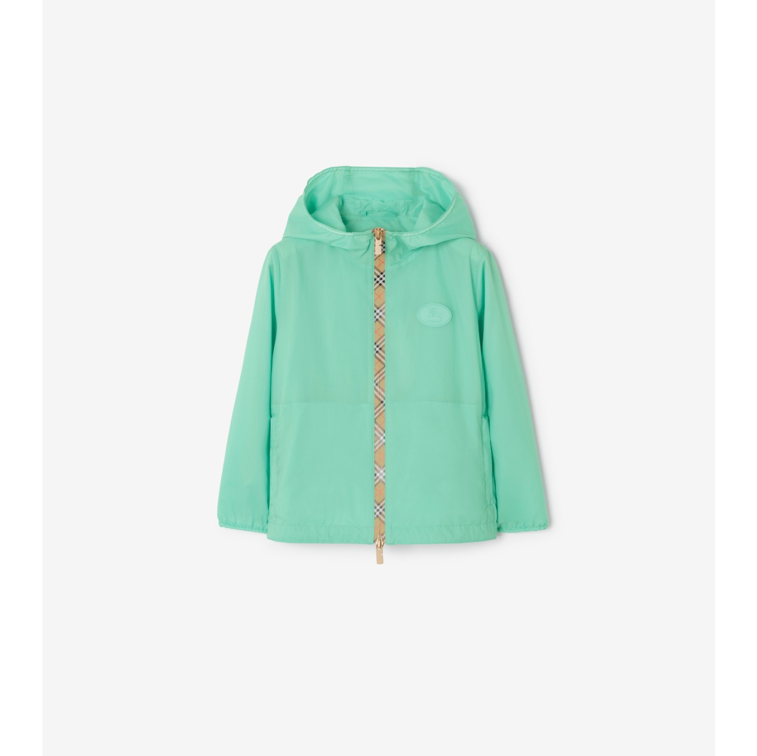 格纹饰带尼龙连帽外套