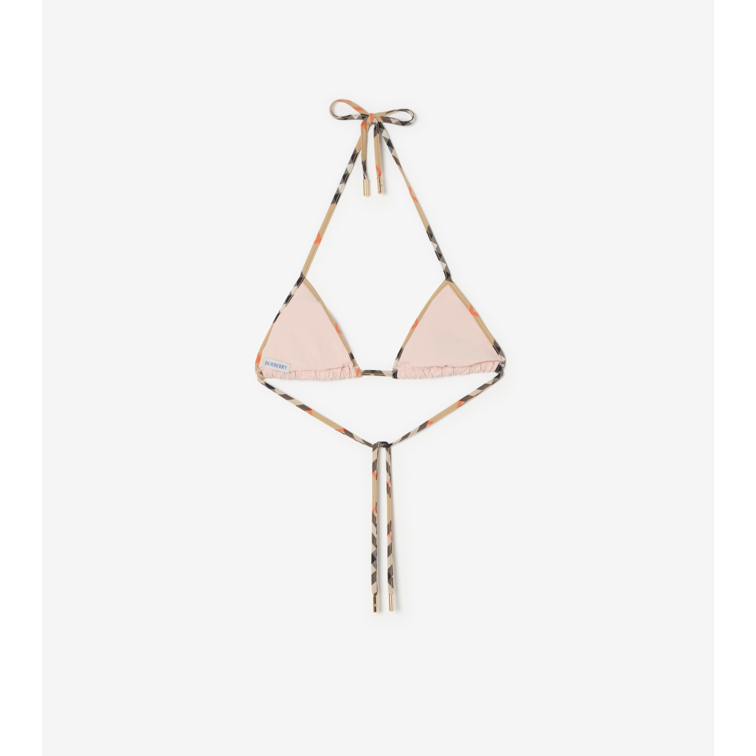 格纹饰边比基尼上衣