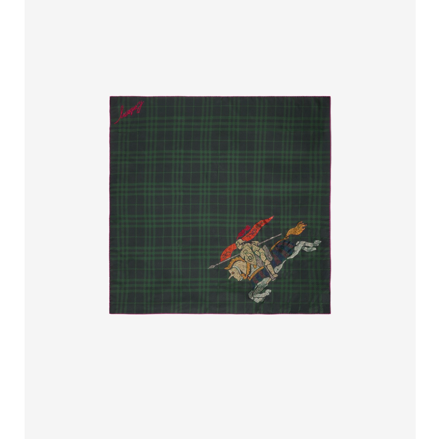 人造水晶马术骑士徽标拼格纹丝巾