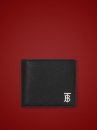 黑色粒纹皮革 TB 双折钱夹