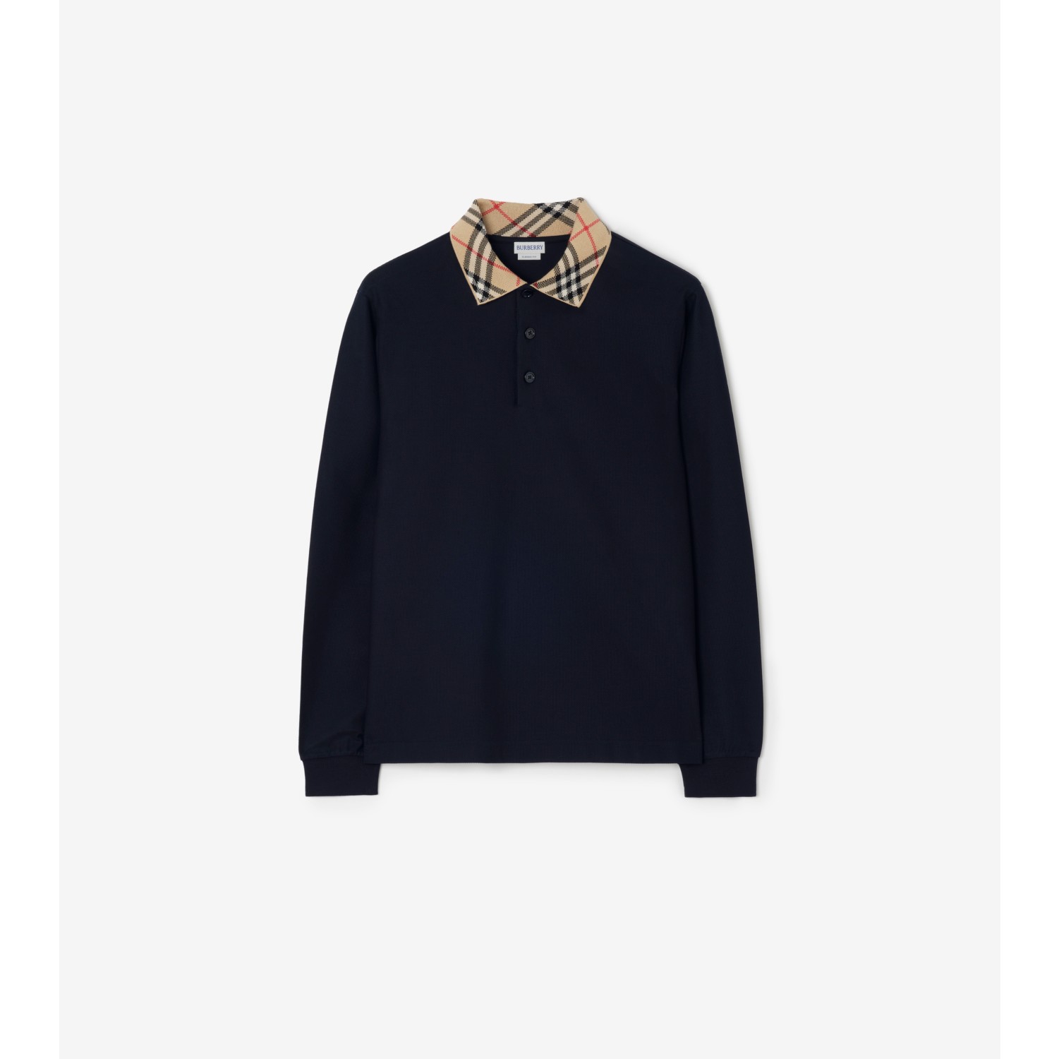 格纹衣领长袖棉质 Polo 衫