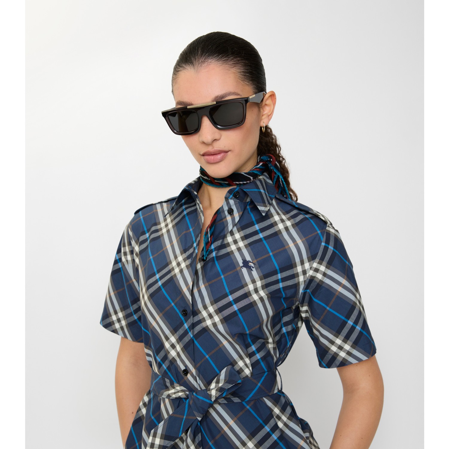 格纹棉质衬衫式连衣裙