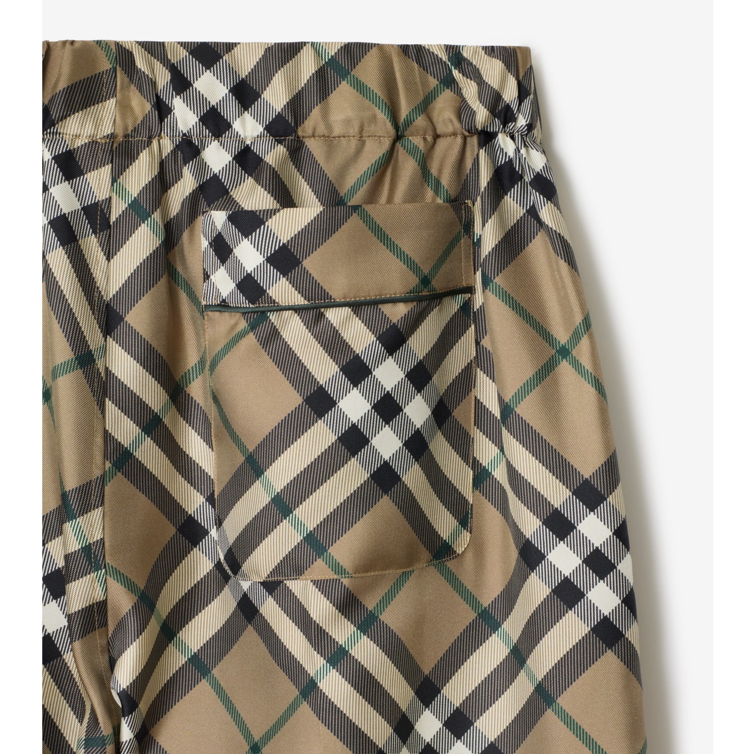 格纹丝质睡衣式长裤