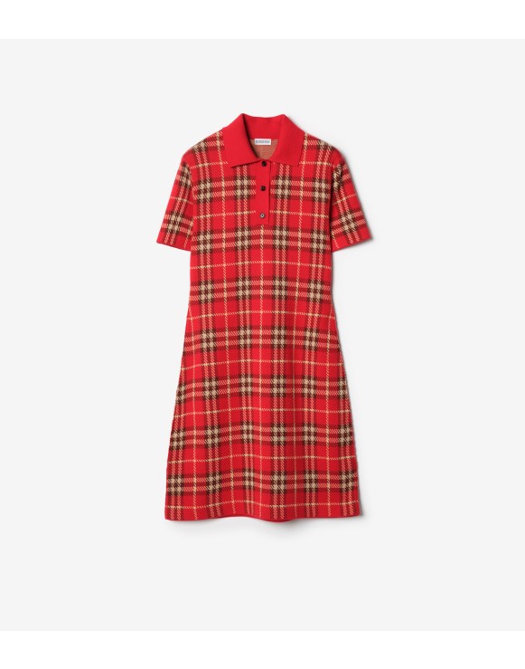 格纹羊毛棉质混纺 Polo 衫式连衣裙