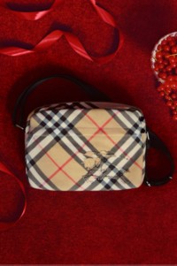 沙米色小号格纹斜背包