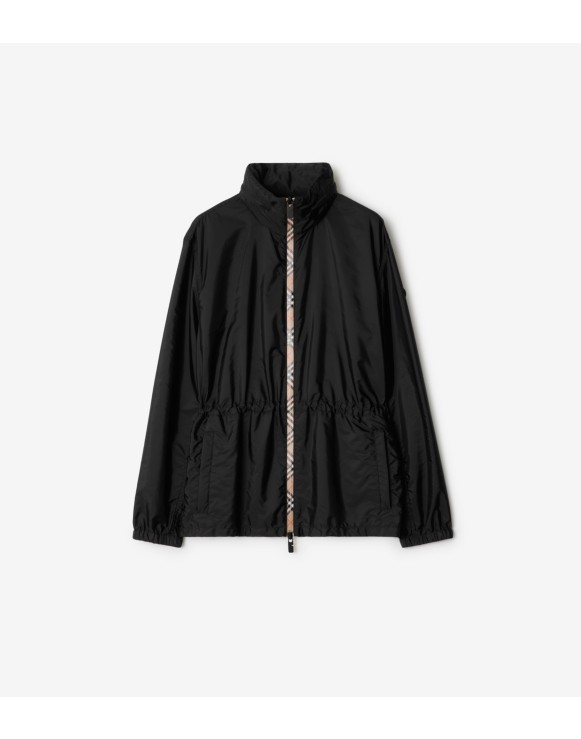 短款格纹饰带尼龙风雪大衣