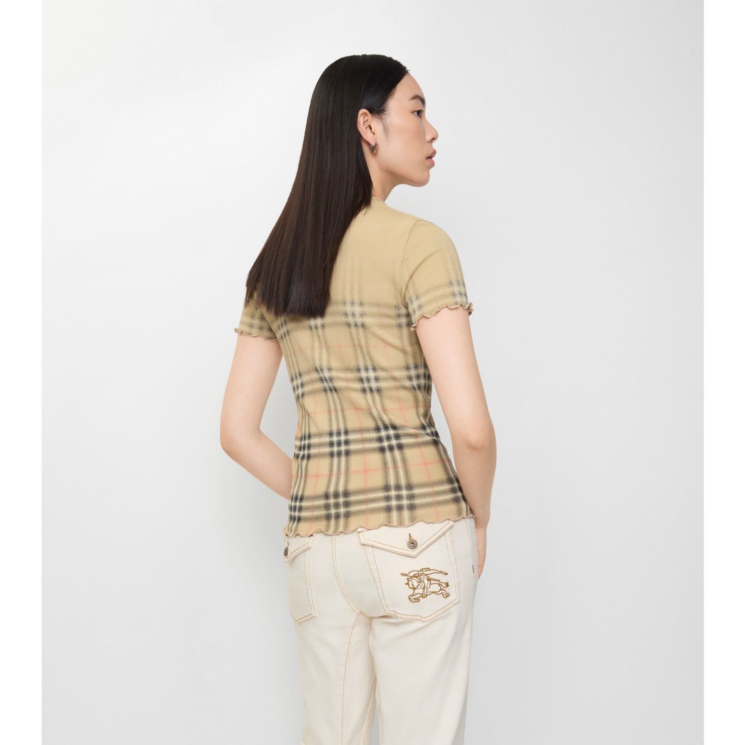 渐变格纹弹力棉质上衣