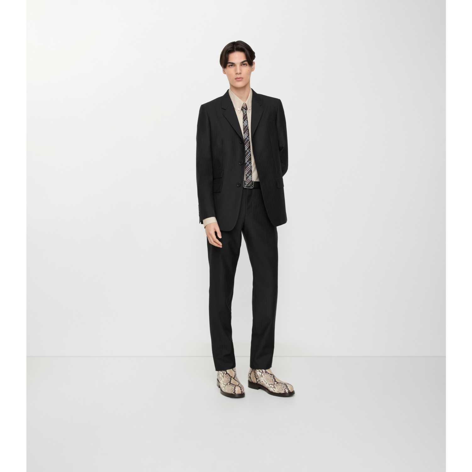 条纹羊毛马海毛混纺量裁夹克