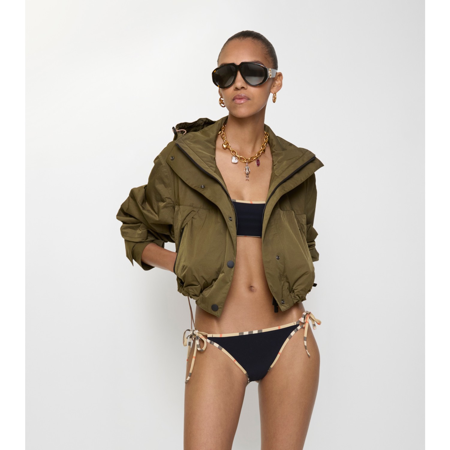 格纹装饰比基尼短裤