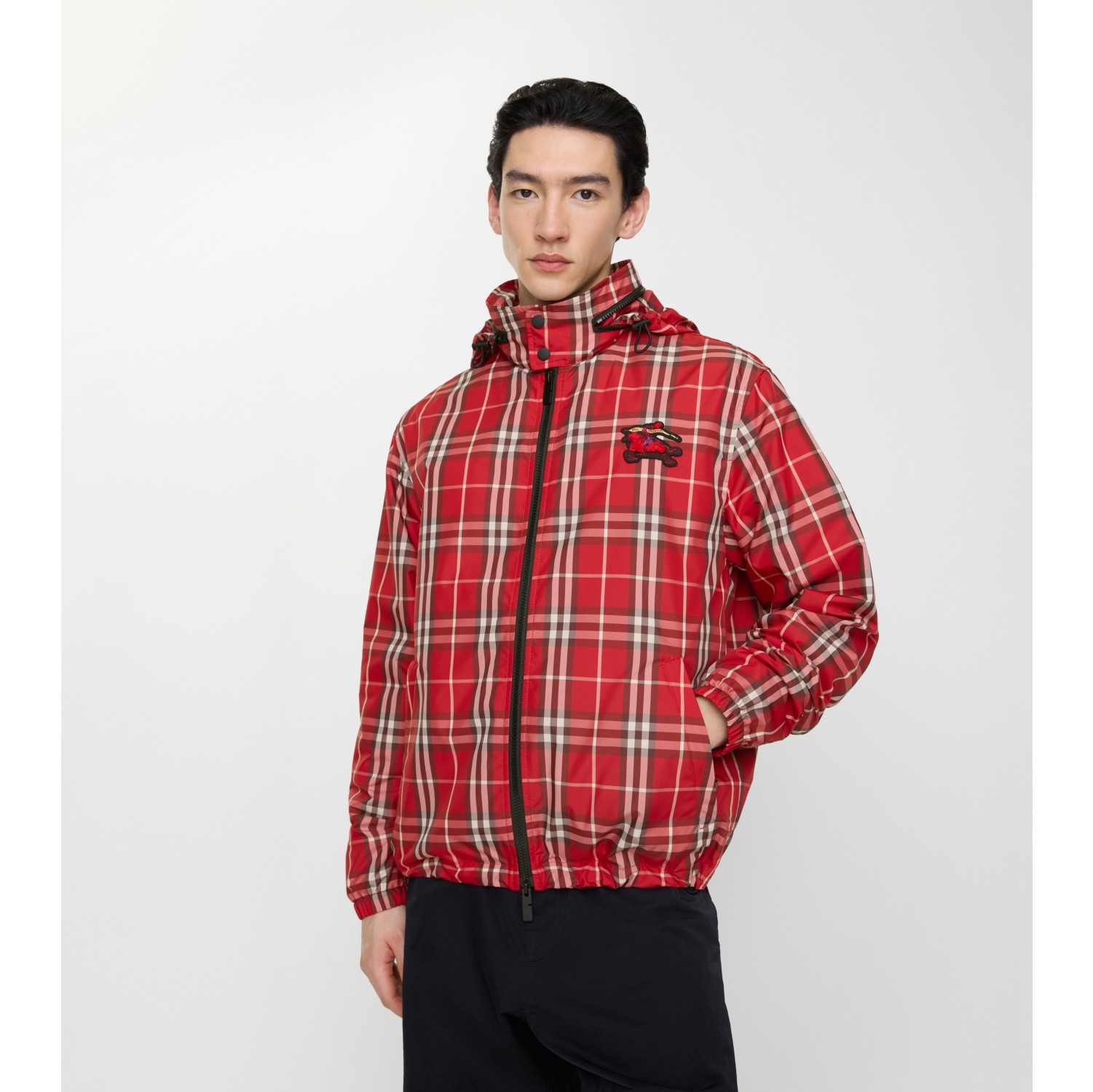 马术骑士徽标格纹外套