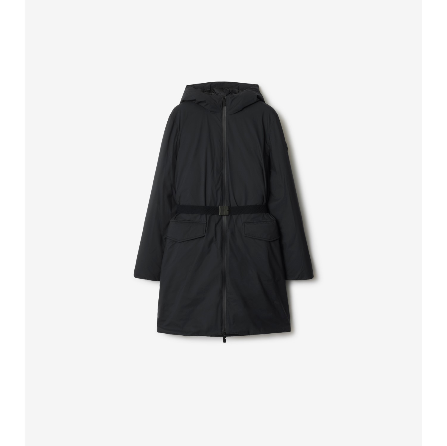 中长款尼龙连帽大衣