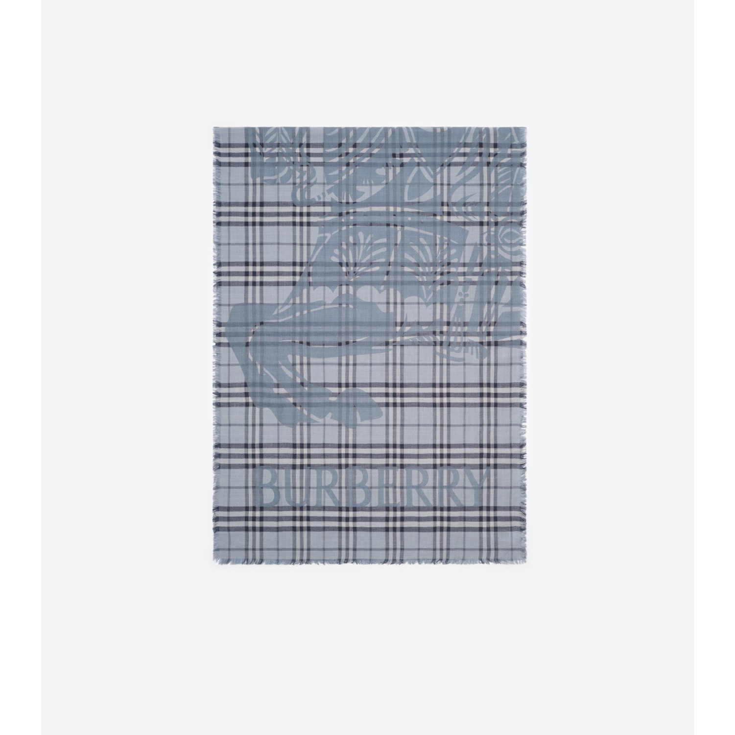 马术骑士徽标格纹丝毛混纺宽版围巾