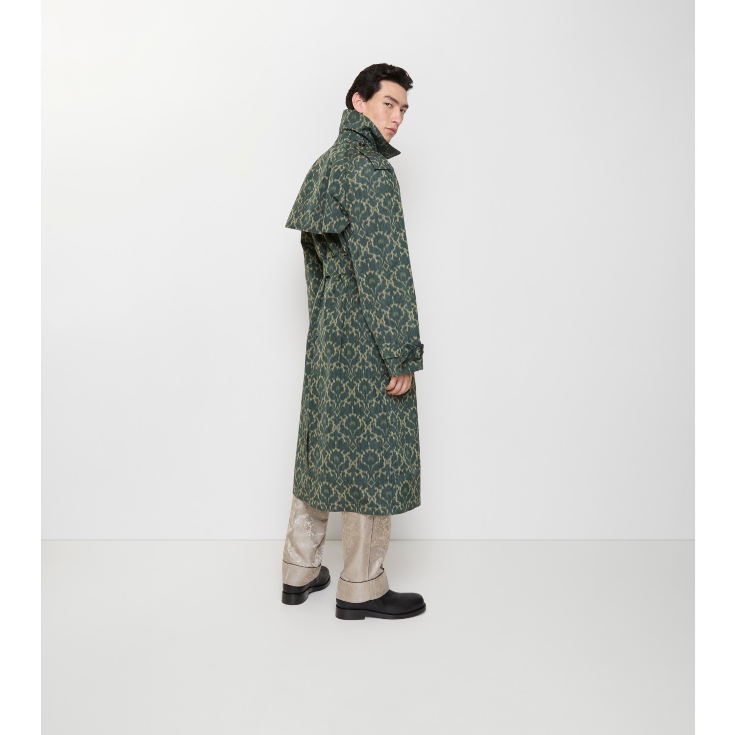 长款巴洛克印花粘胶纤维混纺 Trench 风衣