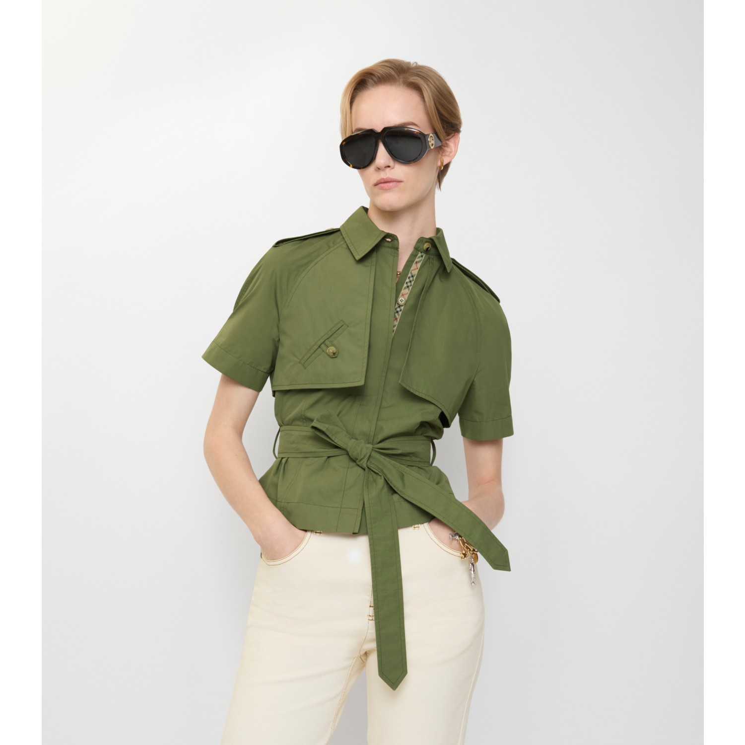 短款棉府绸 Trench 衬衫