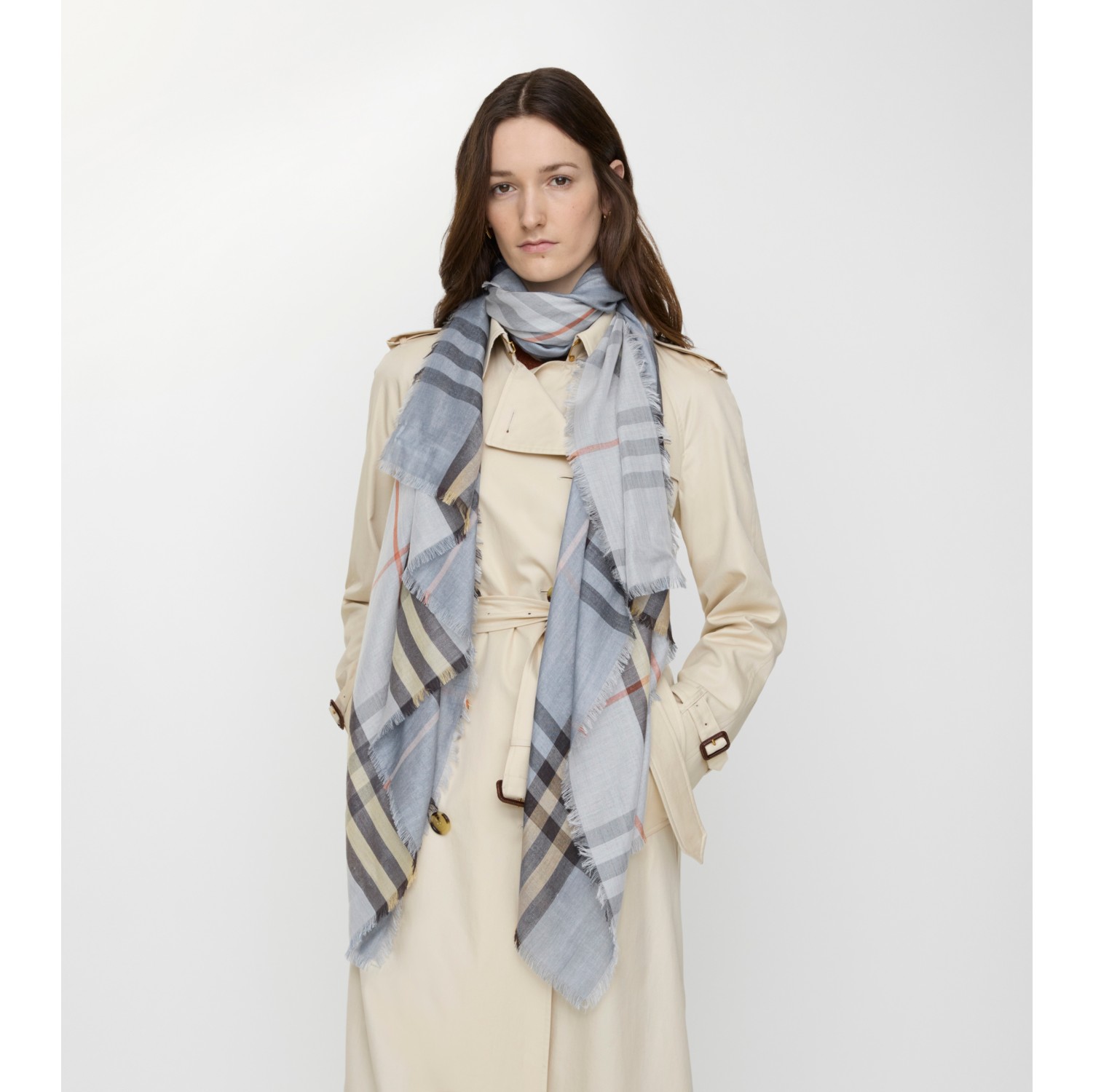 双面两用格纹丝毛混纺围巾