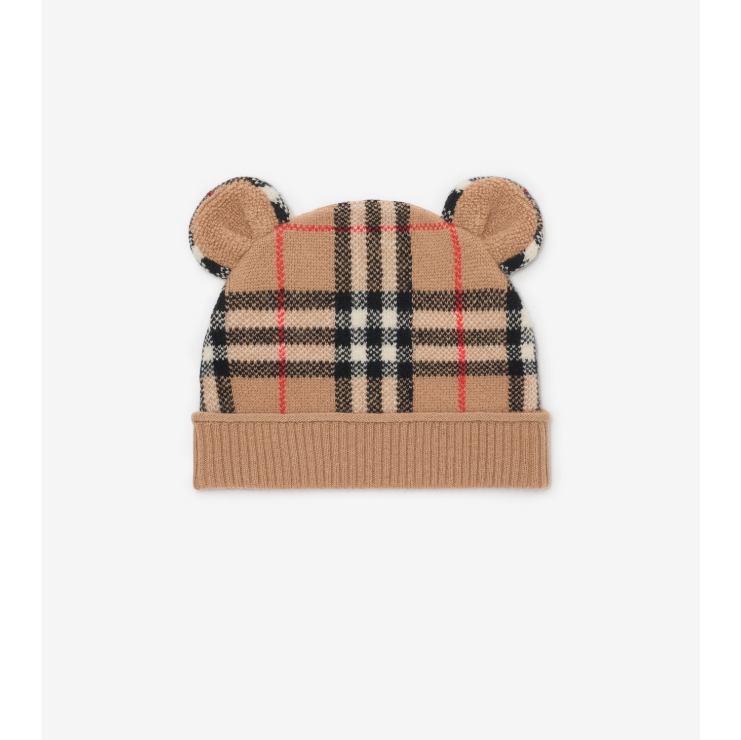 格纹羊毛羊绒混纺泰迪熊针织帽