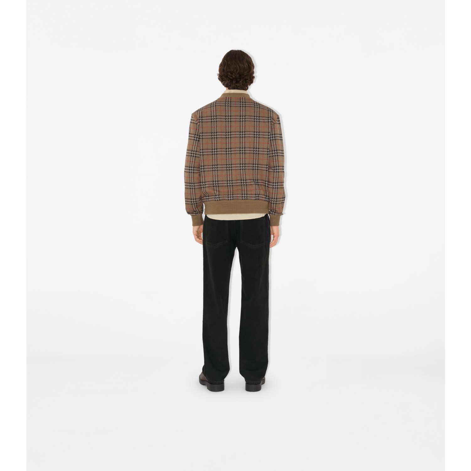 格纹棉质混纺针织衫