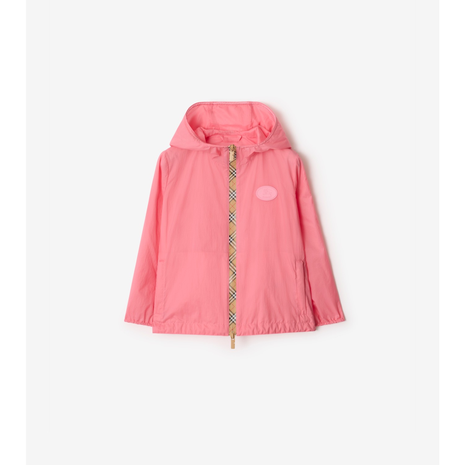 格纹饰带尼龙连帽外套