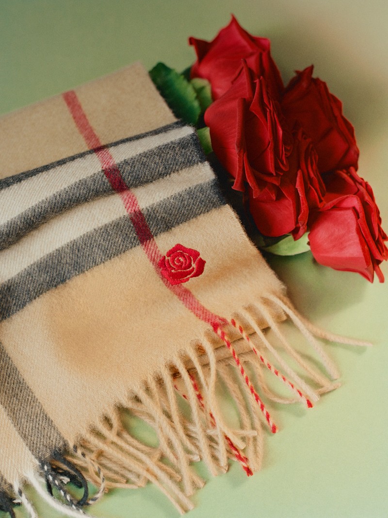 Burberry佳节宣传大片，饰有经典私人印记绣标的格纹围巾出镜 