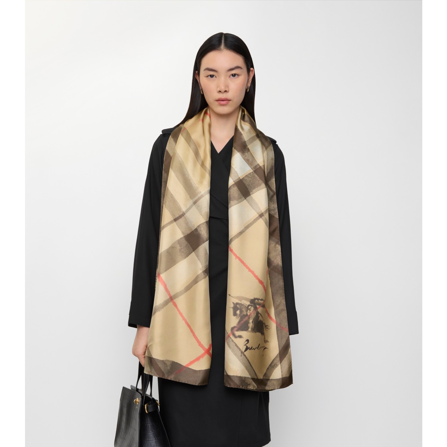 水彩格纹宽版丝巾