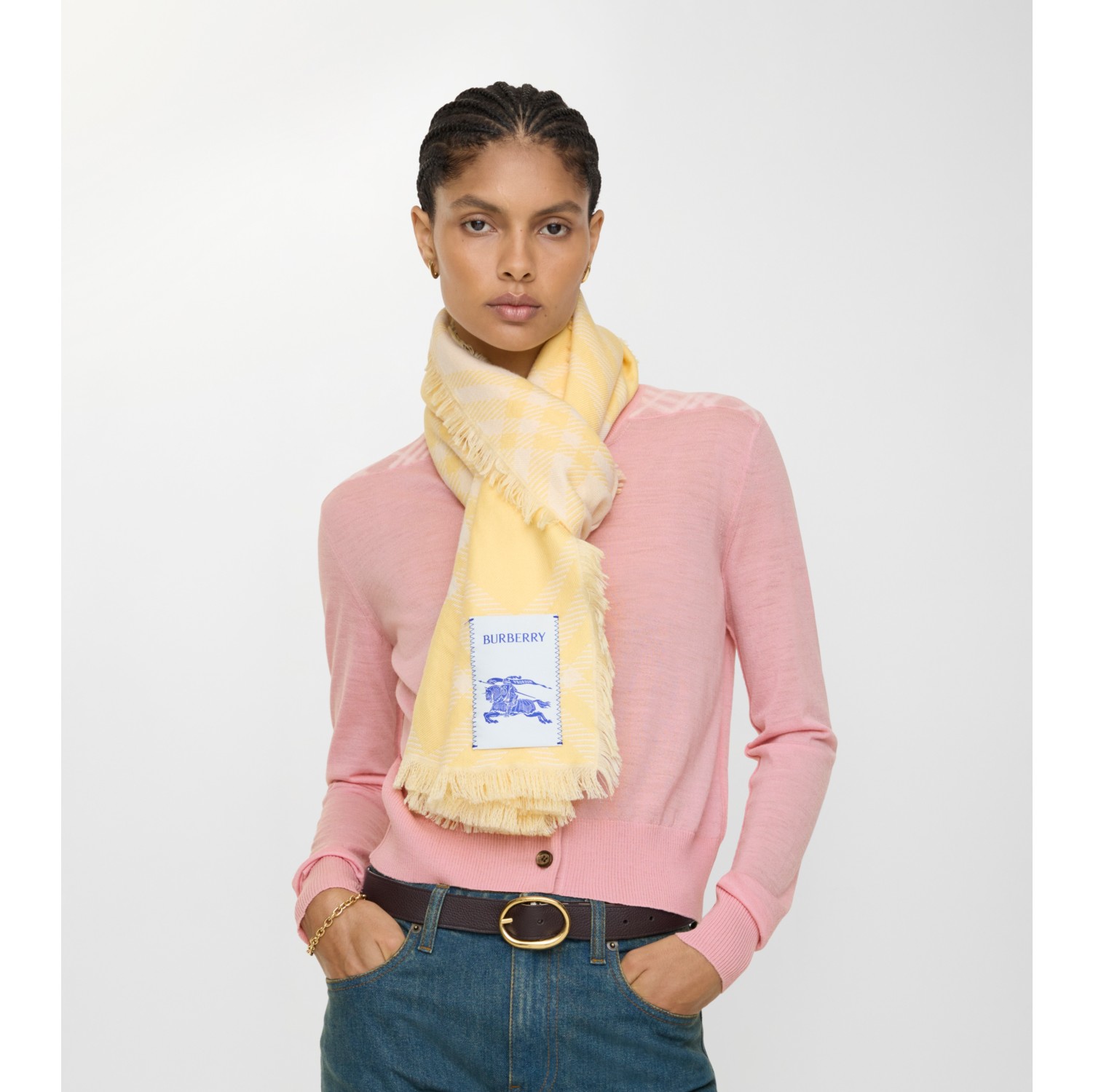 宽版格纹丝毛混纺围巾