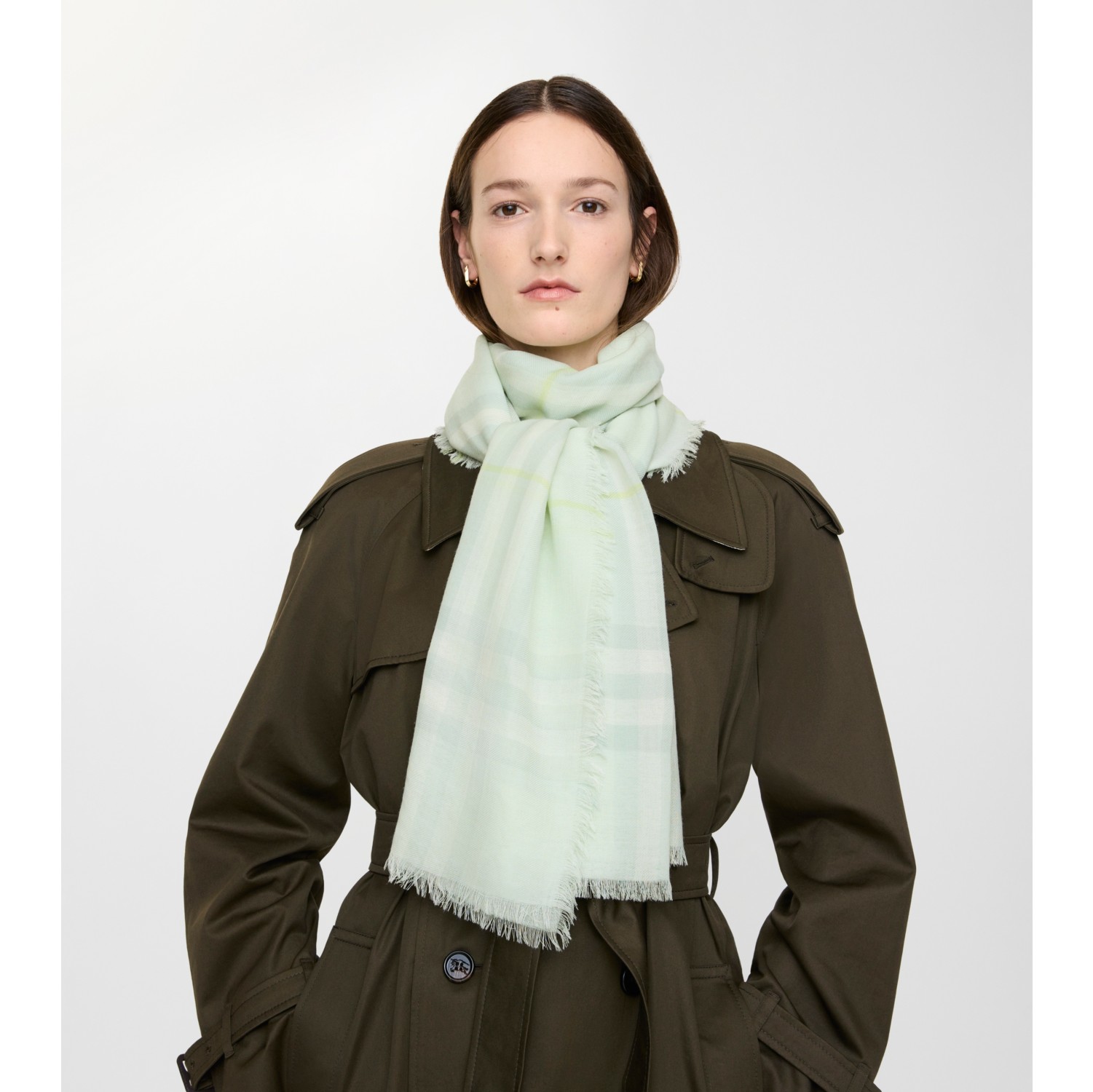 宽版格纹羊毛围巾