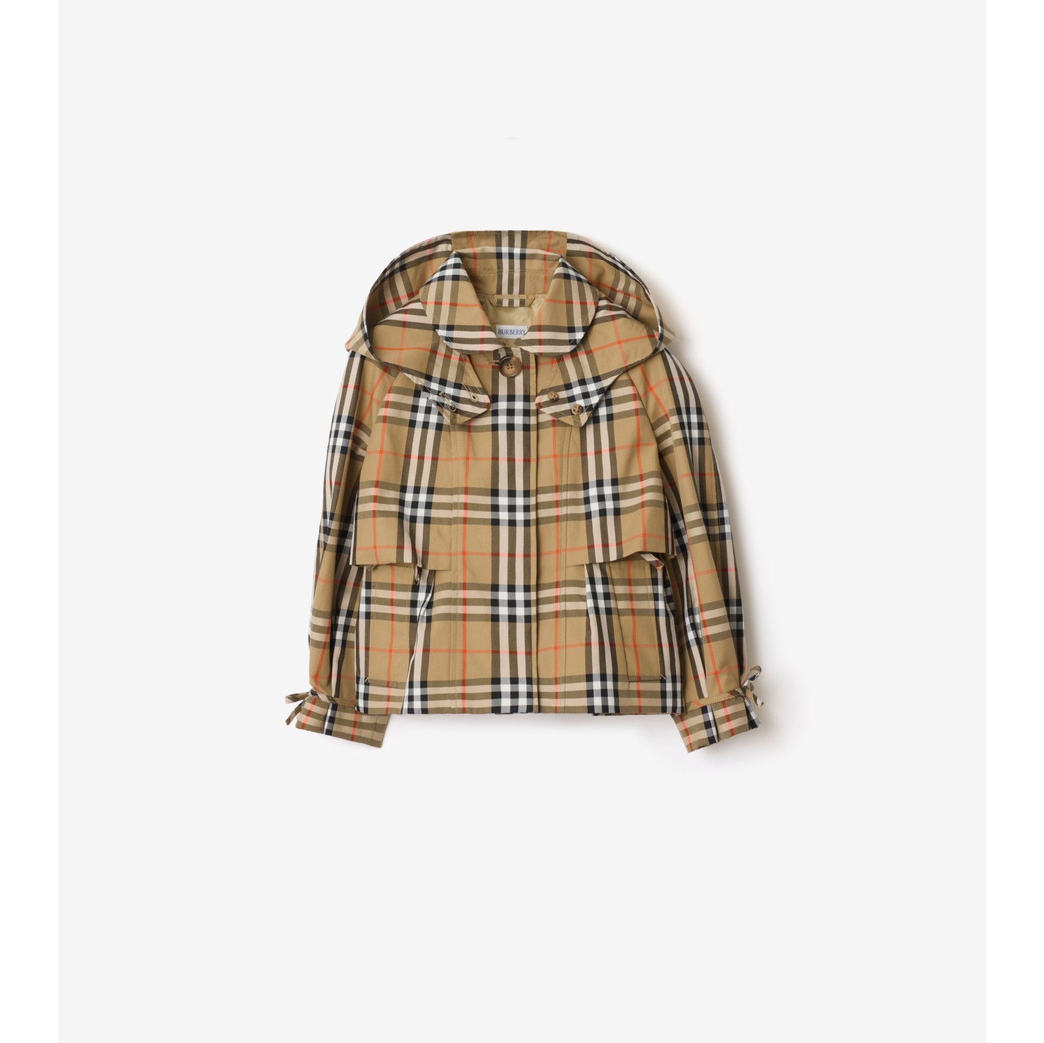 格纹棉质连帽 Trench 外套