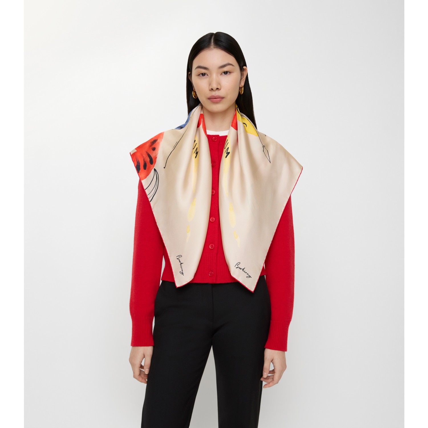 水彩马术骑士徽标印花丝巾