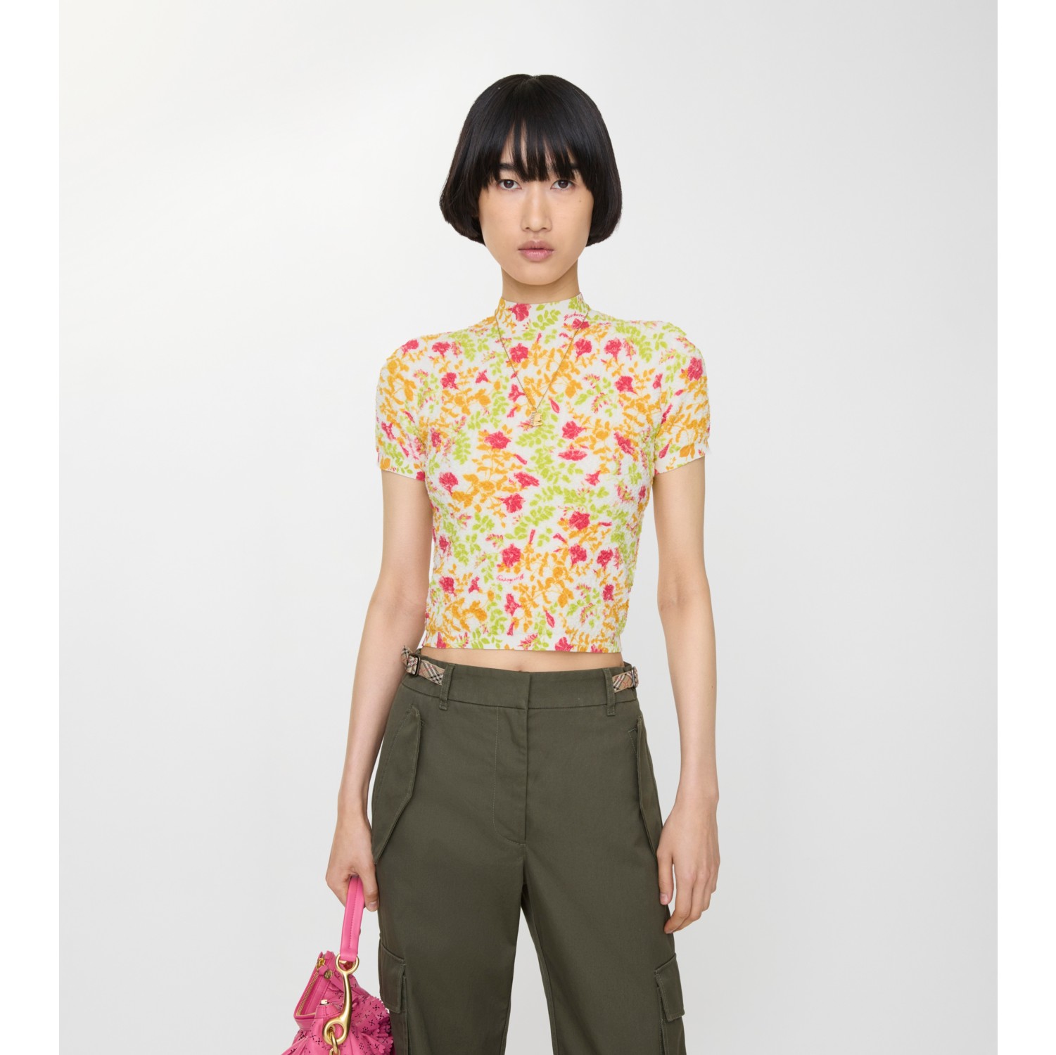 花卉印花棉质混纺上衣