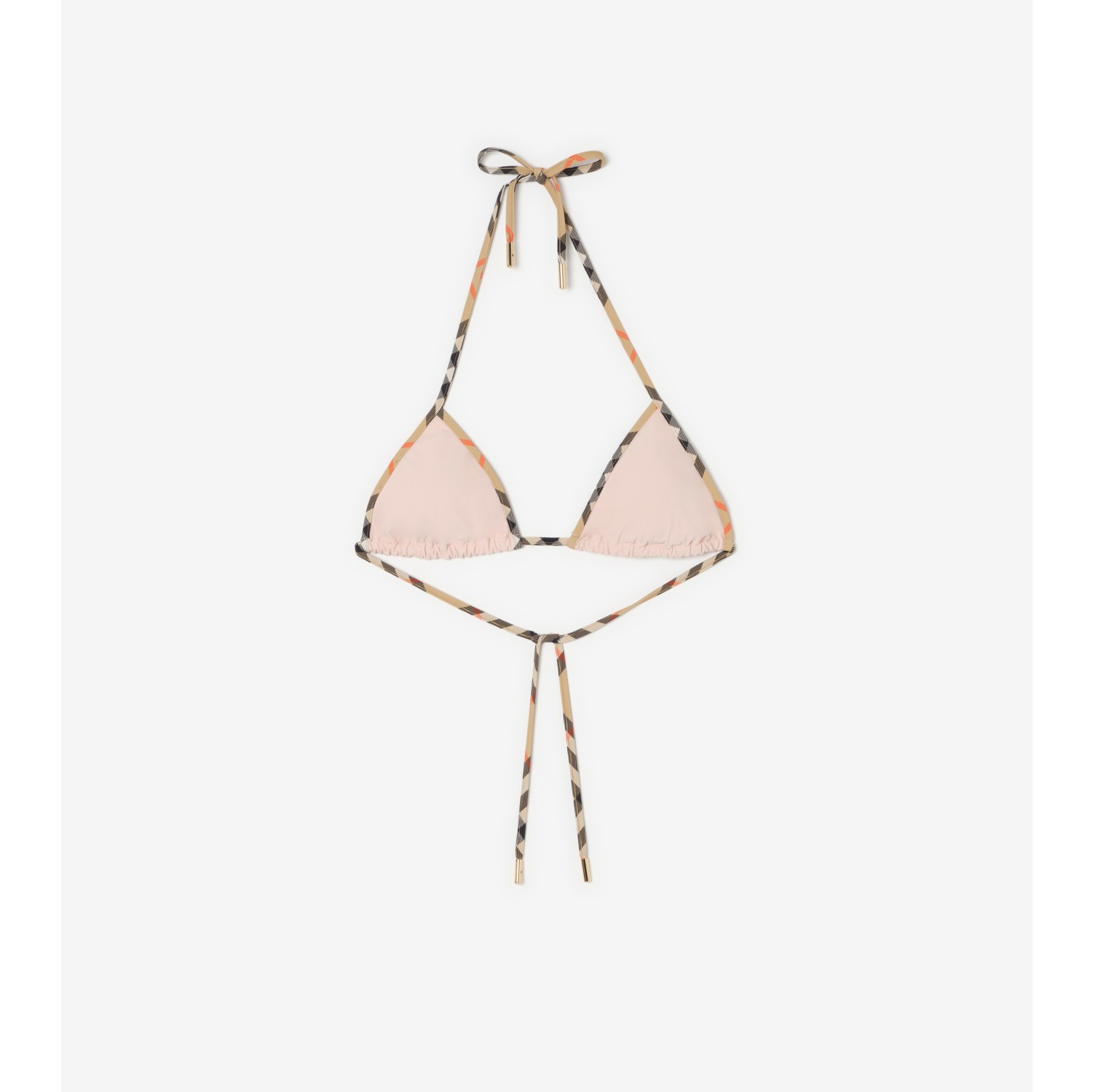 格纹饰边比基尼上衣