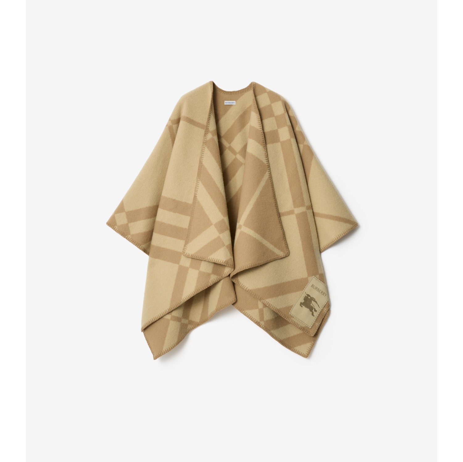 格纹羊毛羊绒混纺斗篷