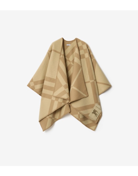 格纹羊毛羊绒混纺斗篷