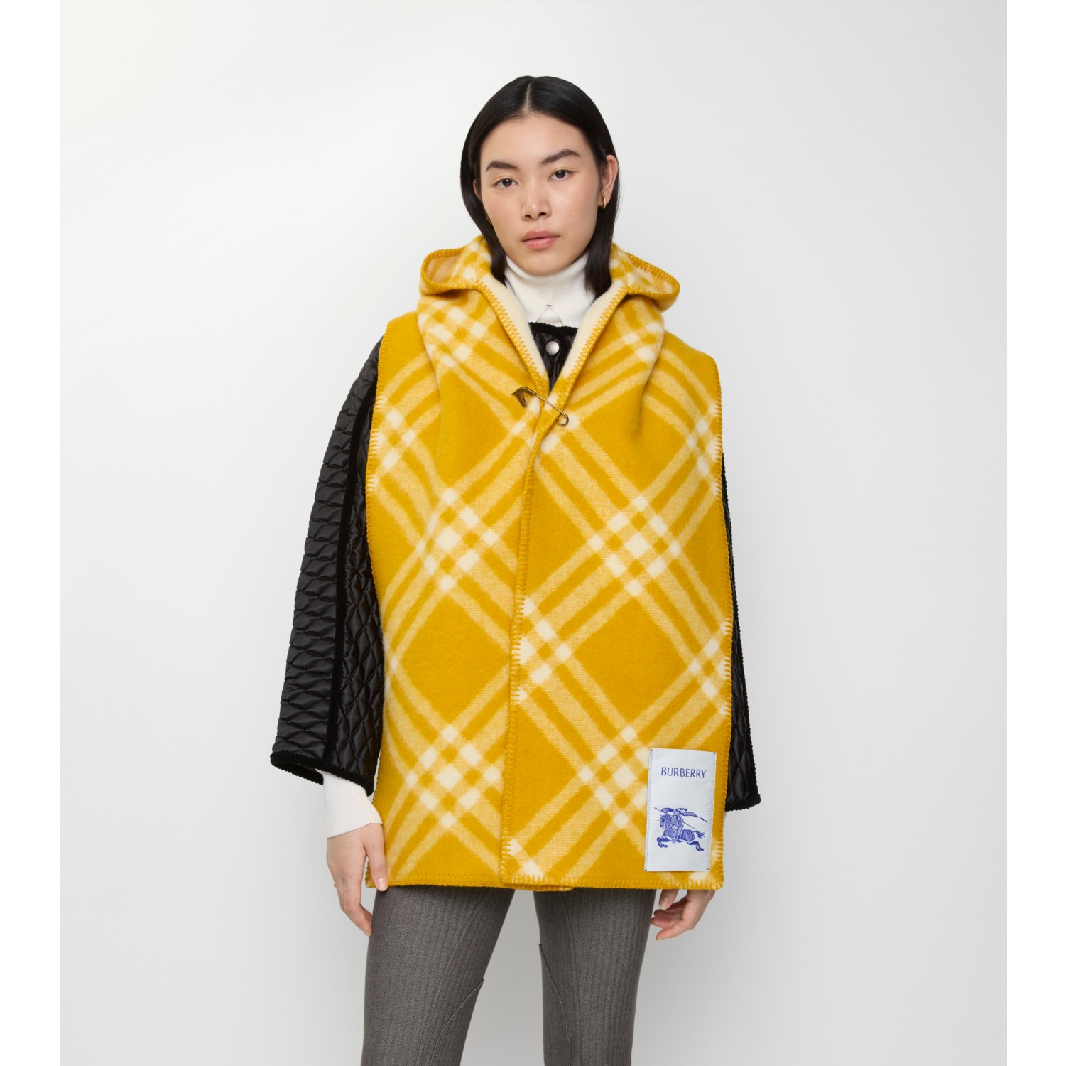 格纹羊毛连帽围巾