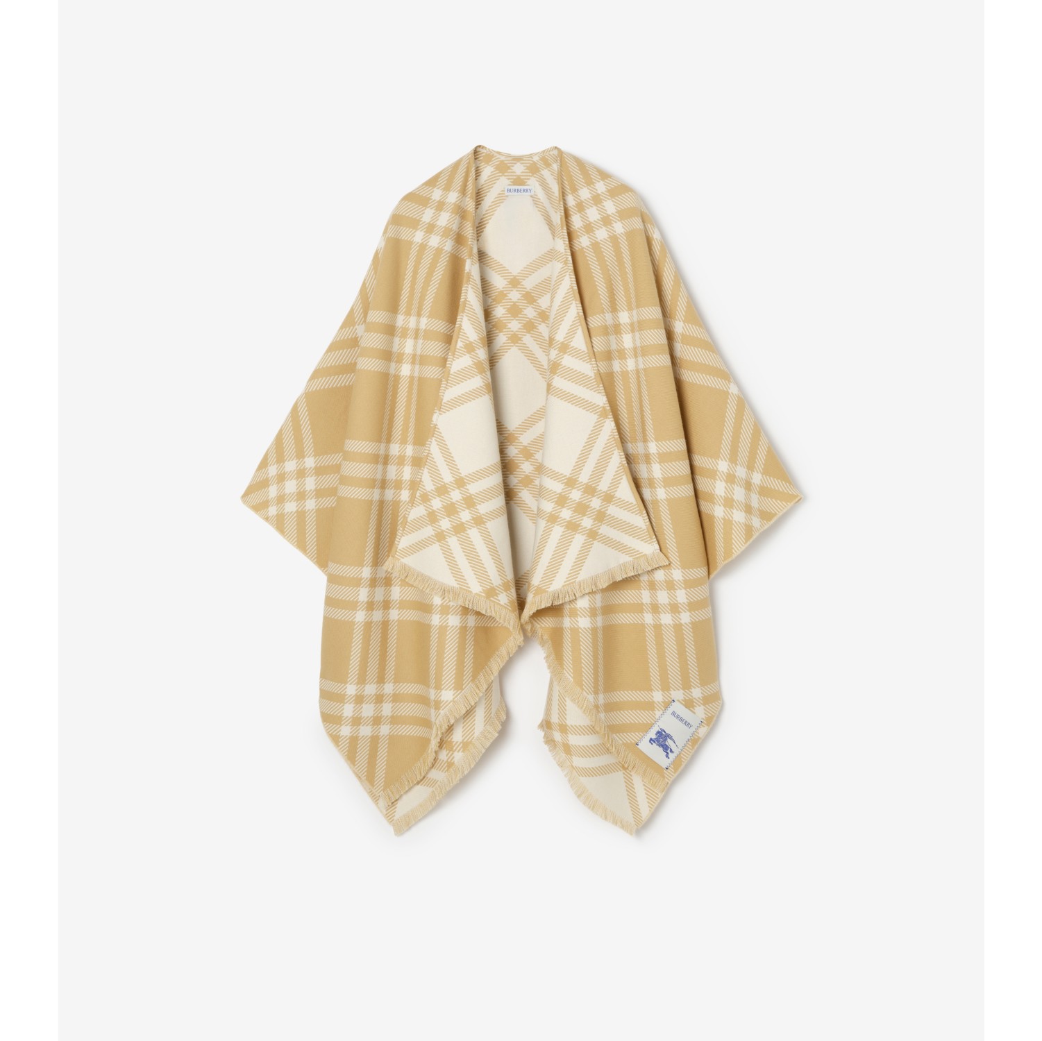 格纹羊毛羊绒丝质混纺斗篷