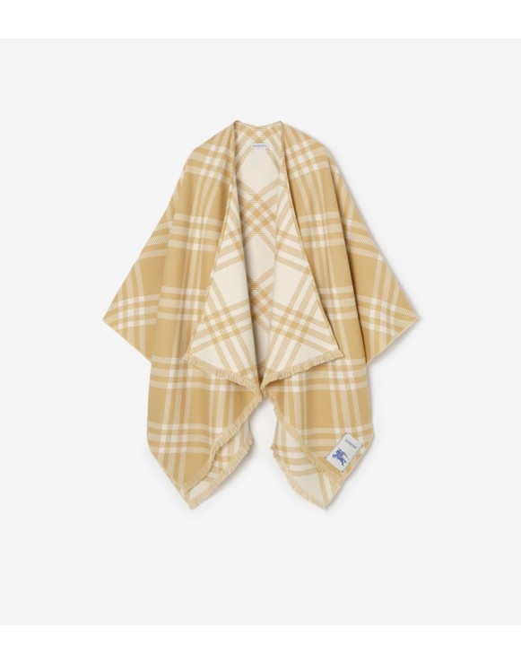 格纹羊毛羊绒丝质混纺斗篷