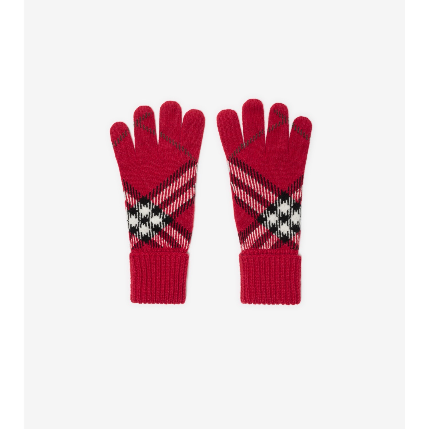 格纹羊绒混纺手套