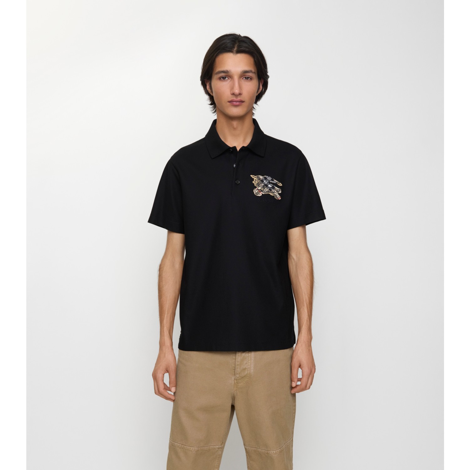 马术骑士徽标格纹棉质 Polo 衫
