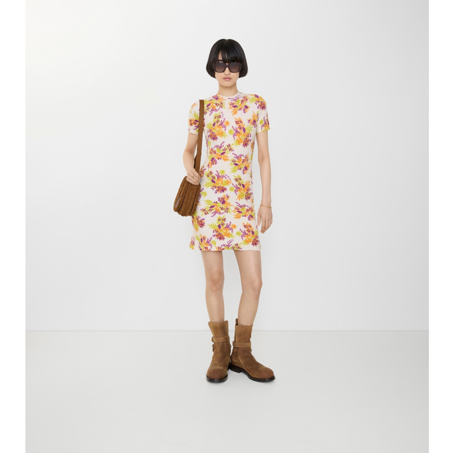 花卉印花棉质混纺连衣裙