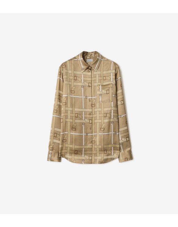 常规版型腰带格纹粘胶纤维衬衫