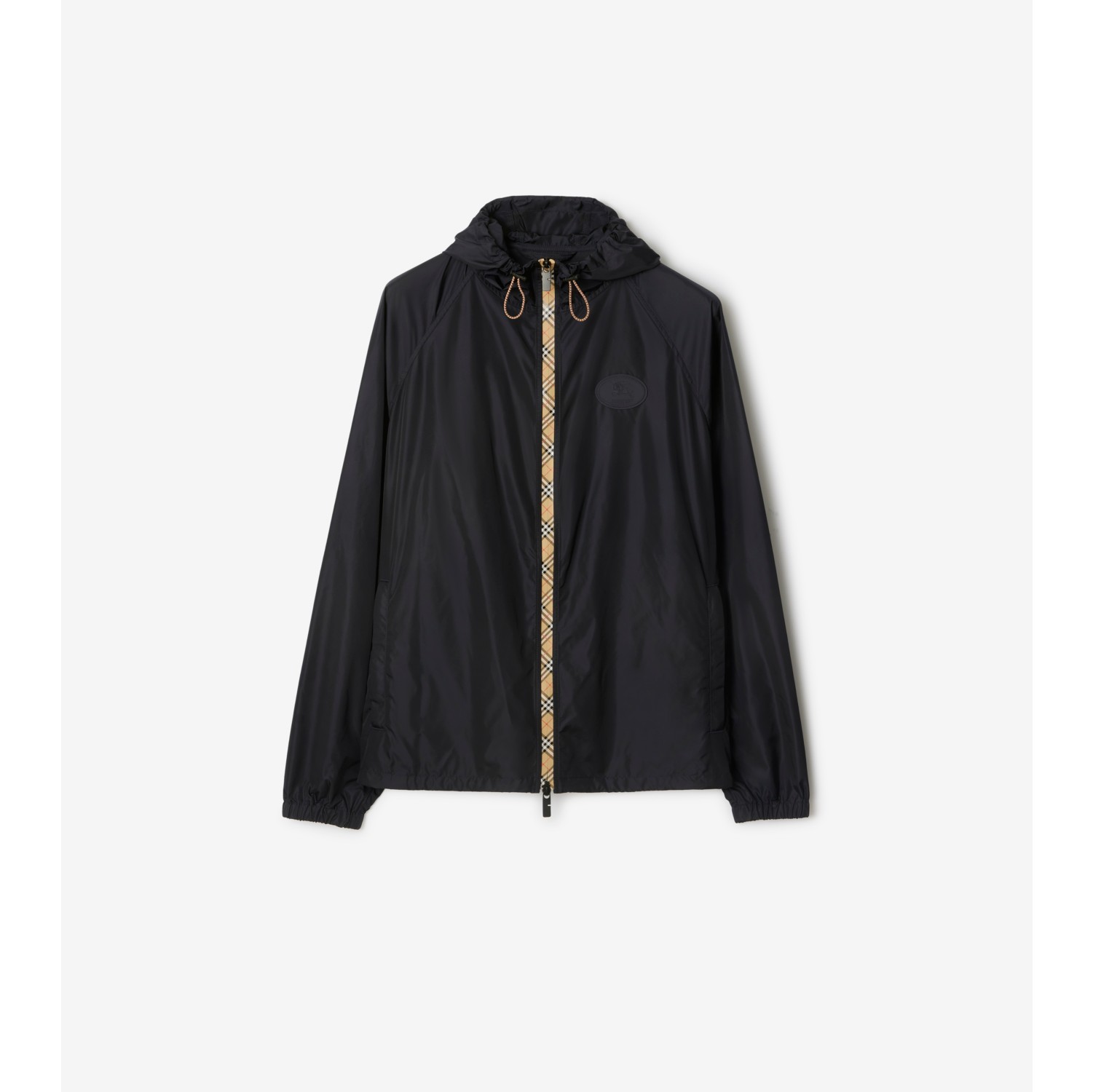 格纹饰带尼龙连帽外套