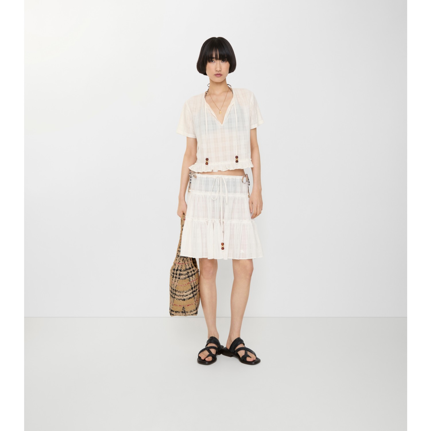 格纹棉质薄纱半裙