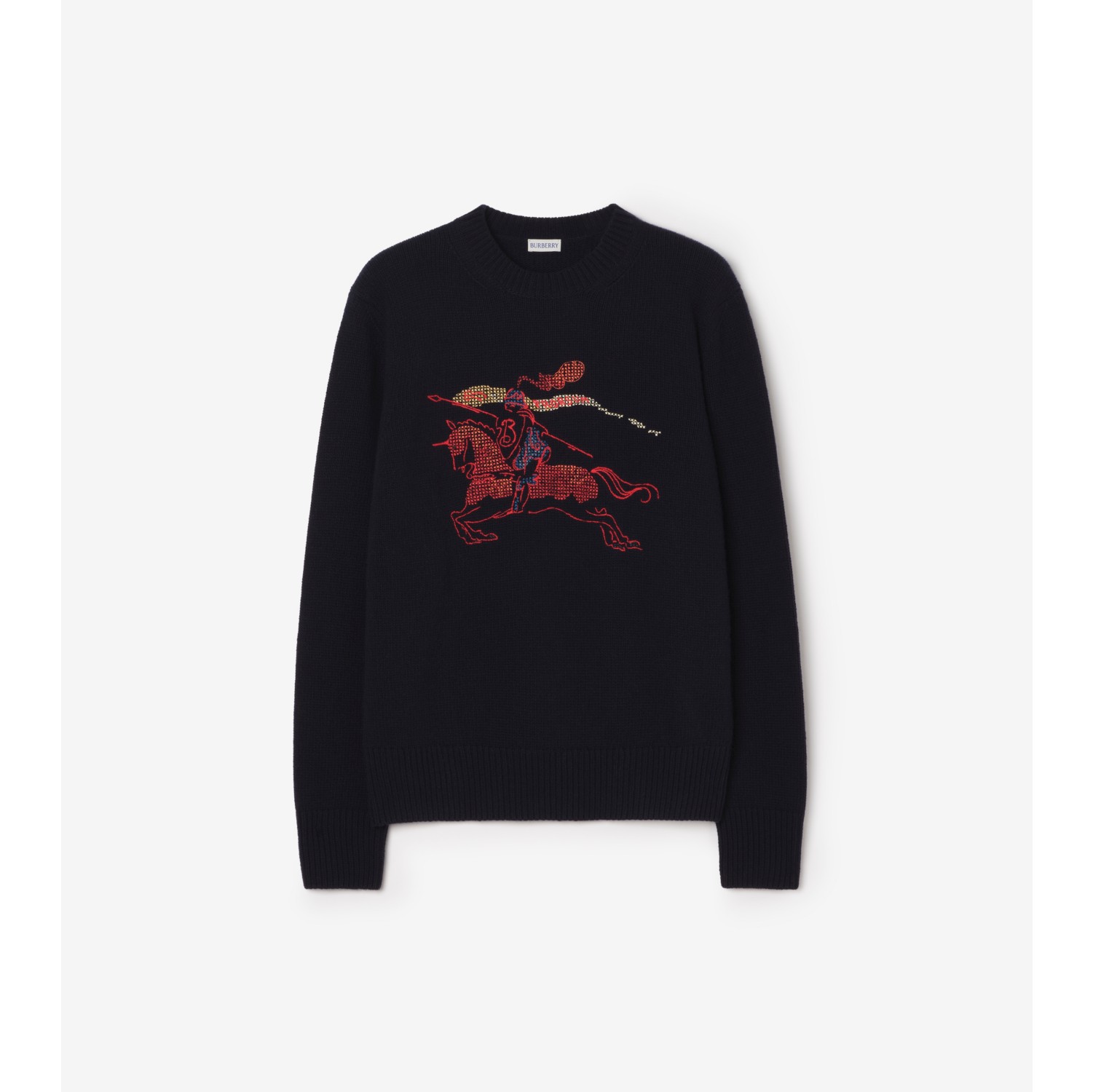 十字绣马术骑士徽标羊毛混纺针织衫